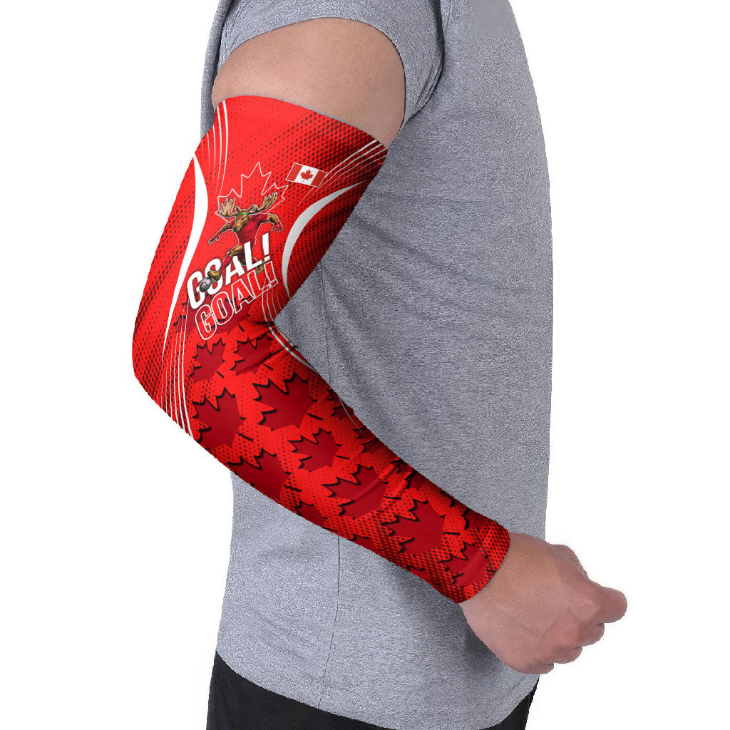 Personalized Canada Soccer Moose Goal Arm Sleeves Red Maple Leaf Football Mascot