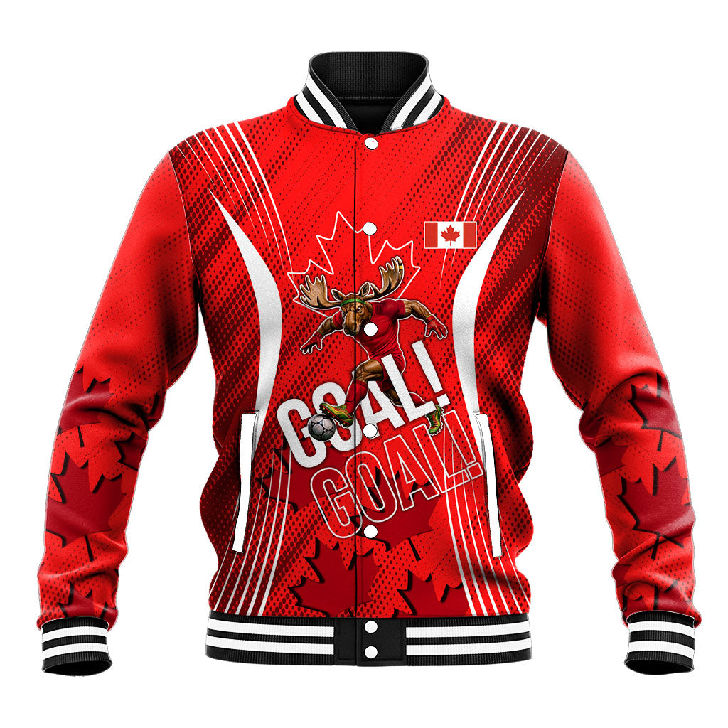 Personalized Canada Soccer Moose Goal Baseball Jacket Red Maple Leaf Football Mascot