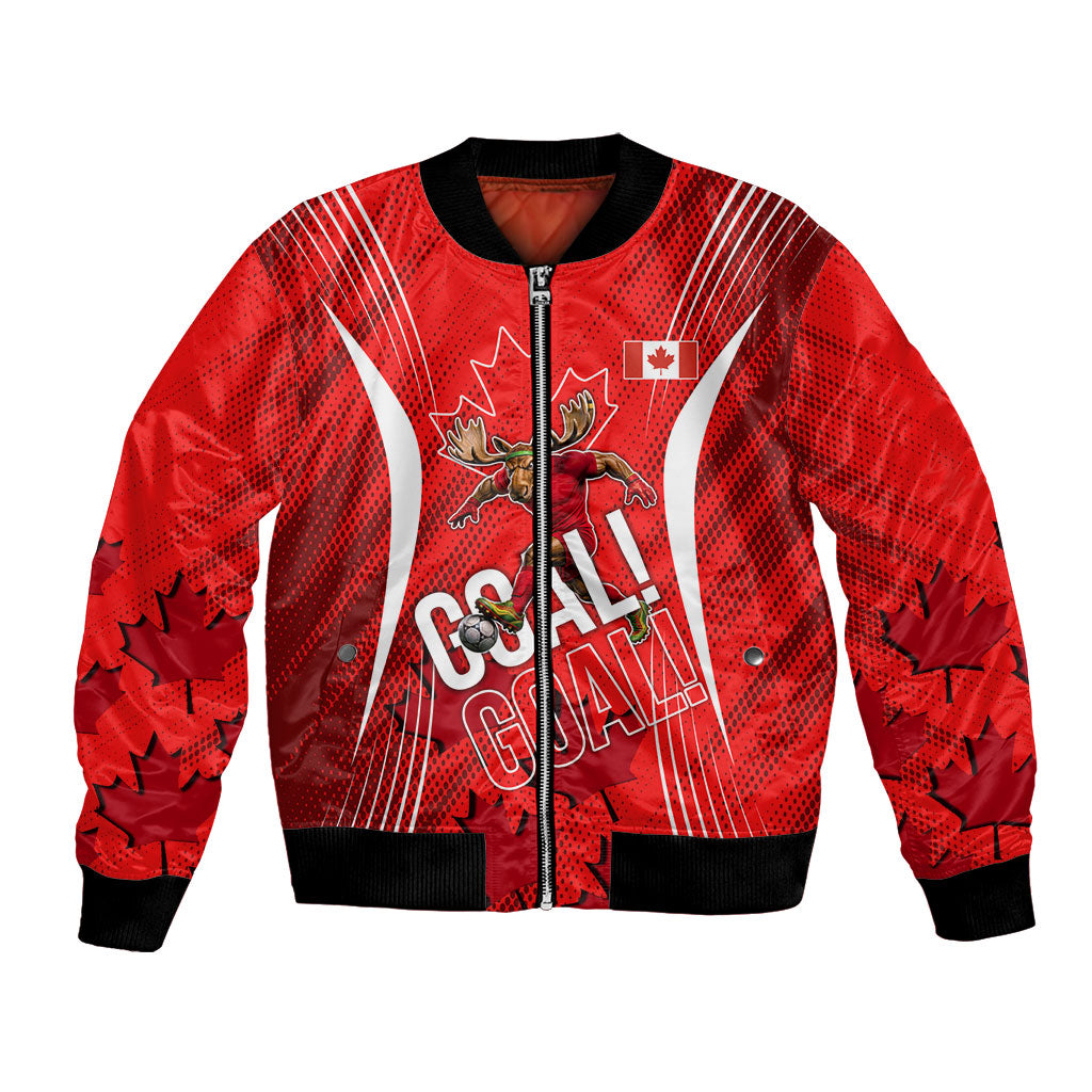 Personalized Canada Soccer Moose Goal Bomber Jacket Red Maple Leaf Football Mascot