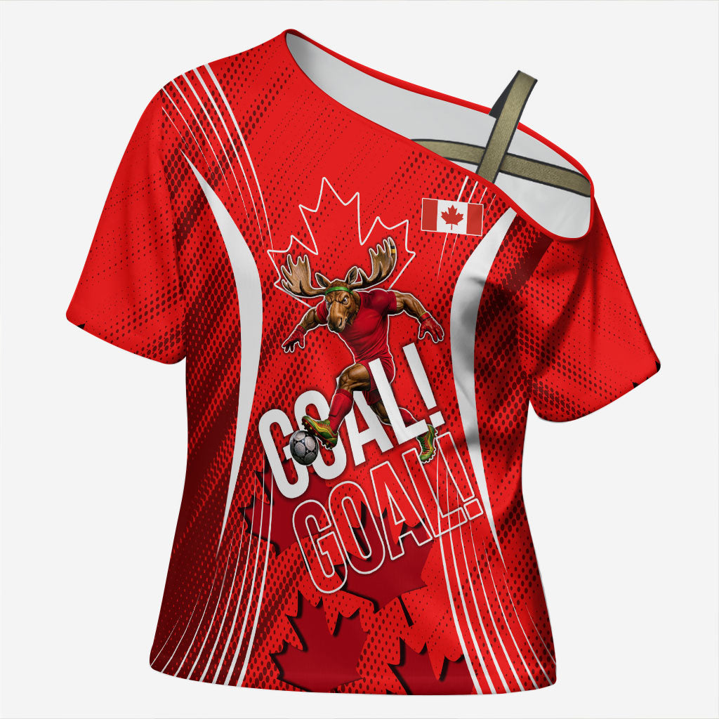 Personalized Canada Soccer Moose Goal Cross Shoulder Shirt Red Maple Leaf Football Mascot