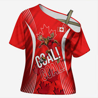 Personalized Canada Soccer Moose Goal Cross Shoulder Shirt Red Maple Leaf Football Mascot