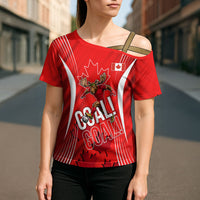 Personalized Canada Soccer Moose Goal Cross Shoulder Shirt Red Maple Leaf Football Mascot