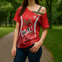 Personalized Canada Soccer Moose Goal Cross Shoulder Shirt Red Maple Leaf Football Mascot