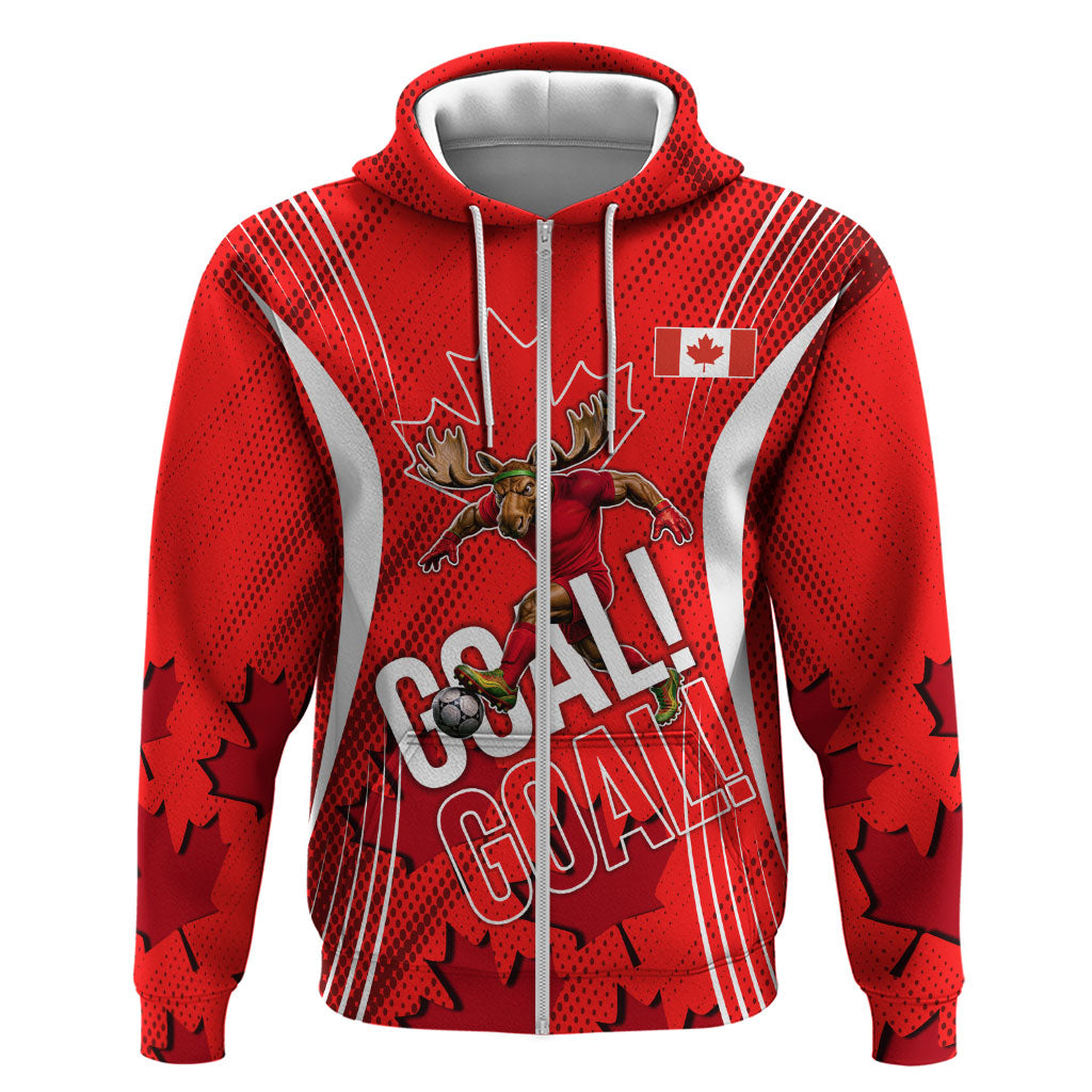 Personalized Canada Soccer Moose Goal Hoodie Red Maple Leaf Football Mascot