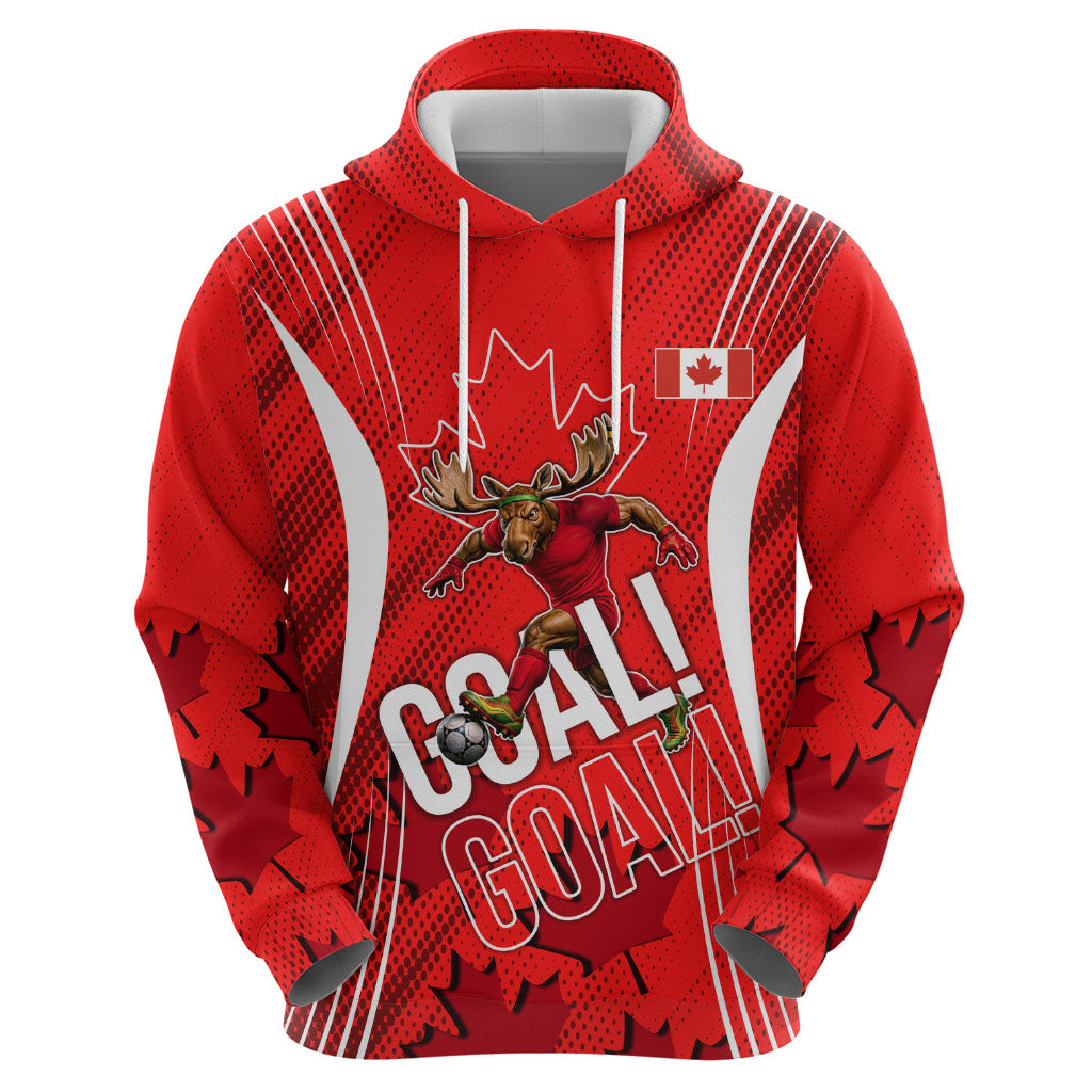 Personalized Canada Soccer Moose Goal Hoodie Red Maple Leaf Football Mascot