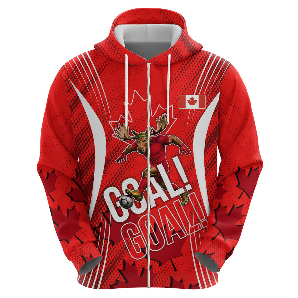 Personalized Canada Soccer Moose Goal Hoodie Red Maple Leaf Football Mascot