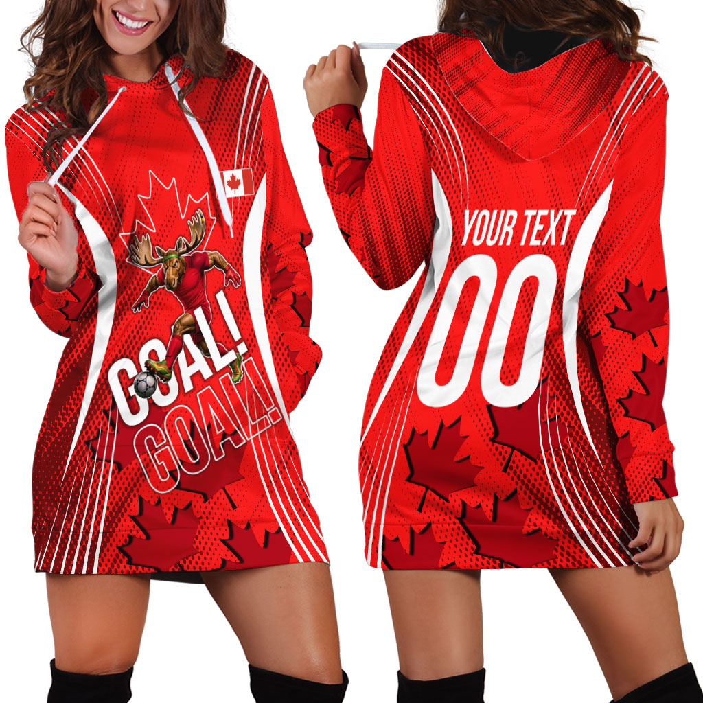 Personalized Canada Soccer Moose Goal Hoodie Dress Red Maple Leaf Football Mascot