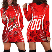 Personalized Canada Soccer Moose Goal Hoodie Dress Red Maple Leaf Football Mascot