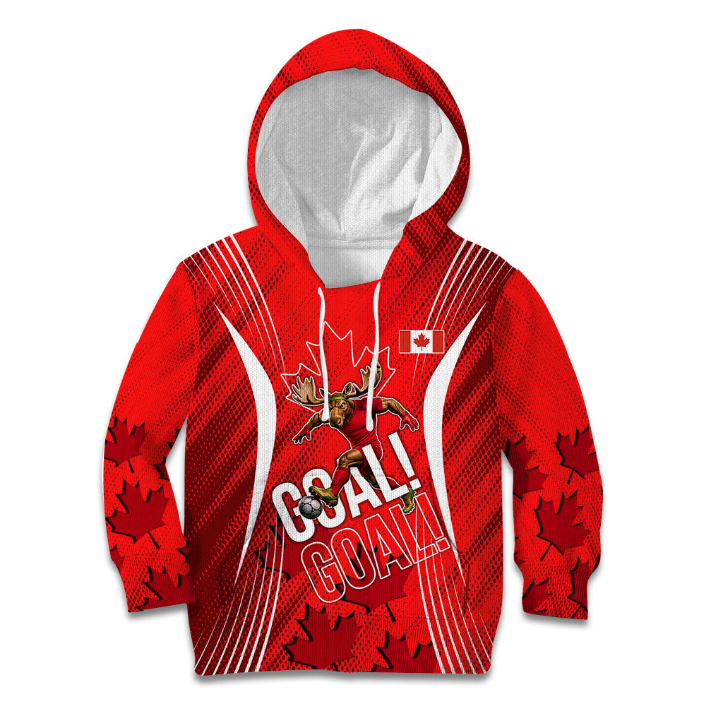 Personalized Canada Soccer Moose Goal Kid Hoodie Red Maple Leaf Football Mascot