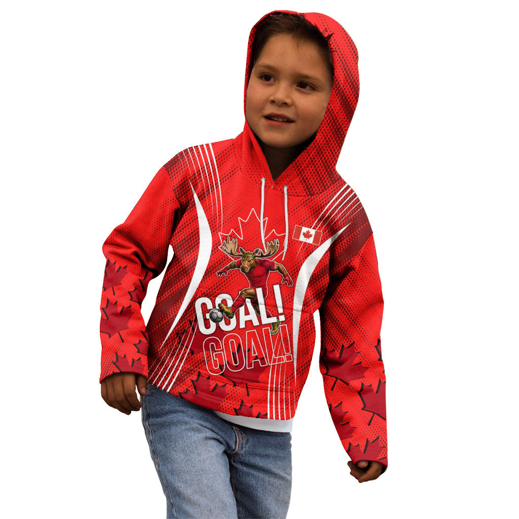 Personalized Canada Soccer Moose Goal Kid Hoodie Red Maple Leaf Football Mascot
