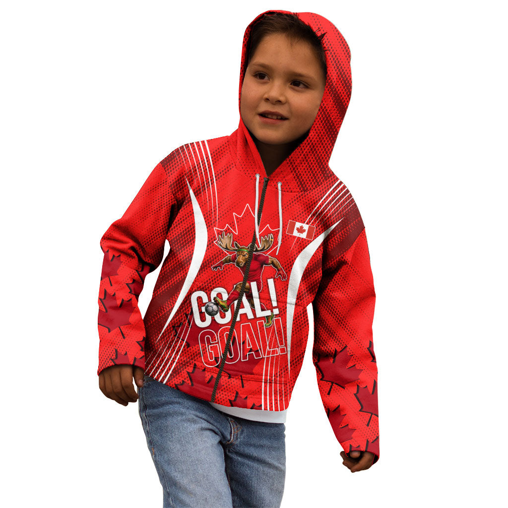 Personalized Canada Soccer Moose Goal Kid Hoodie Red Maple Leaf Football Mascot