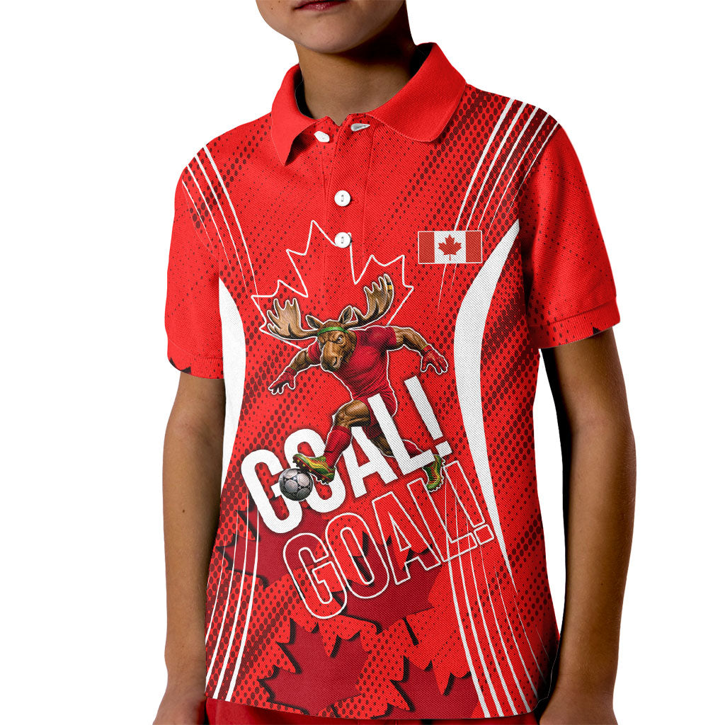 Personalized Canada Soccer Moose Goal Kid Polo Shirt Red Maple Leaf Football Mascot
