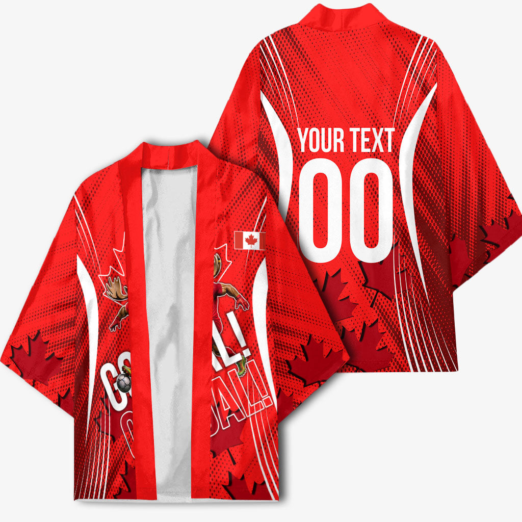 Personalized Canada Soccer Moose Goal Kimono Red Maple Leaf Football Mascot