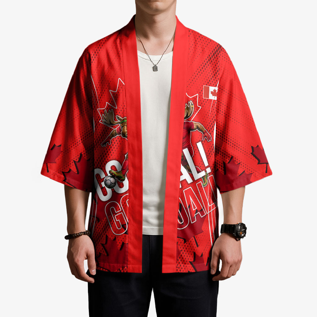 Personalized Canada Soccer Moose Goal Kimono Red Maple Leaf Football Mascot