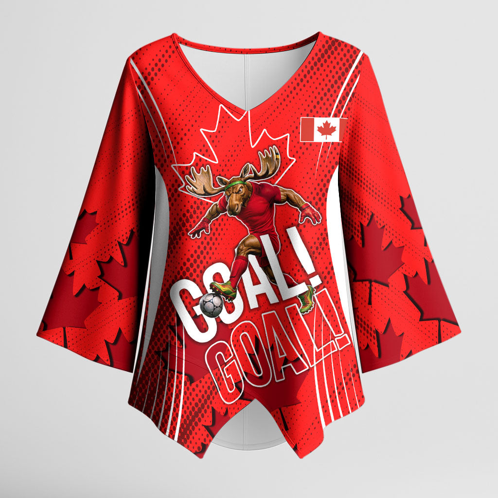 Personalized Canada Soccer Moose Goal Kimono Sleeve Blouse Red Maple Leaf Football Mascot