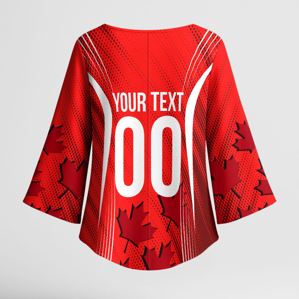 Personalized Canada Soccer Moose Goal Kimono Sleeve Blouse Red Maple Leaf Football Mascot