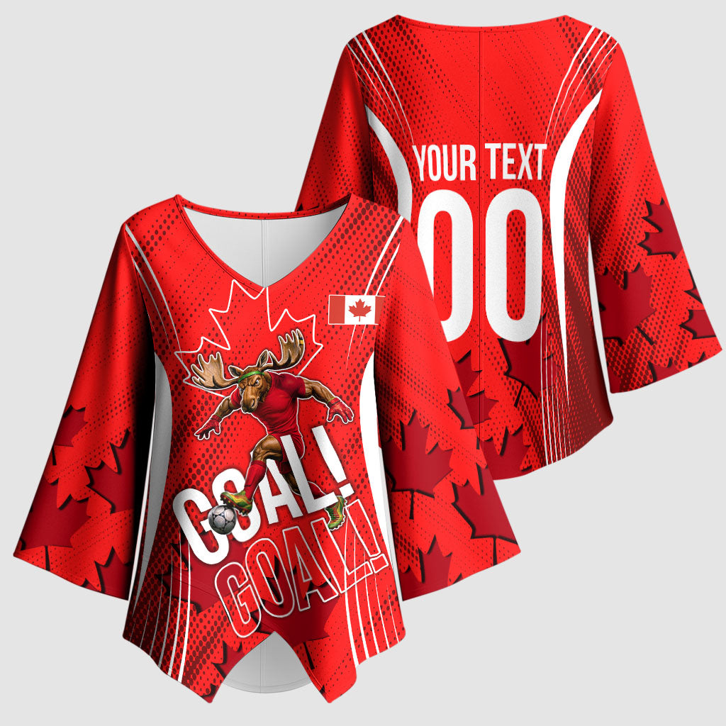 Personalized Canada Soccer Moose Goal Kimono Sleeve Blouse Red Maple Leaf Football Mascot