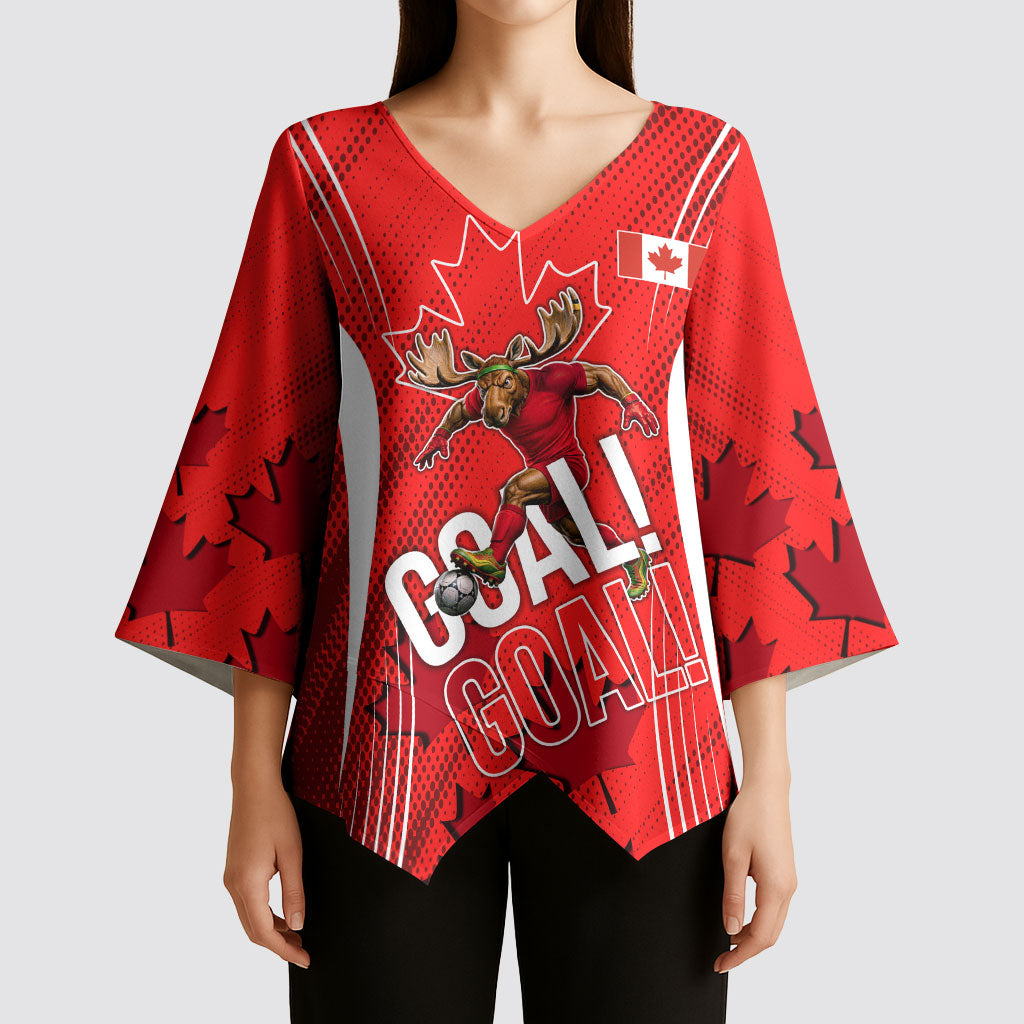 Personalized Canada Soccer Moose Goal Kimono Sleeve Blouse Red Maple Leaf Football Mascot