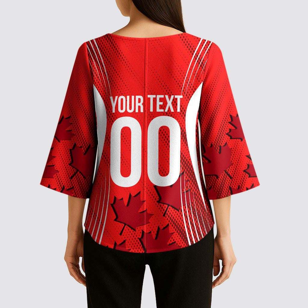Personalized Canada Soccer Moose Goal Kimono Sleeve Blouse Red Maple Leaf Football Mascot