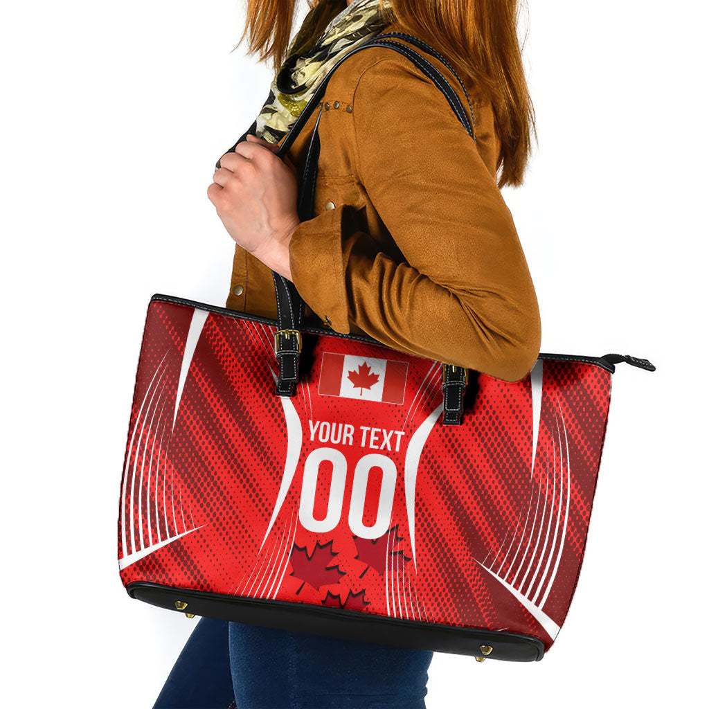 Personalized Canada Soccer Moose Goal Leather Tote Bag Red Maple Leaf Football Mascot