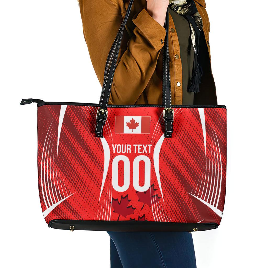 Personalized Canada Soccer Moose Goal Leather Tote Bag Red Maple Leaf Football Mascot