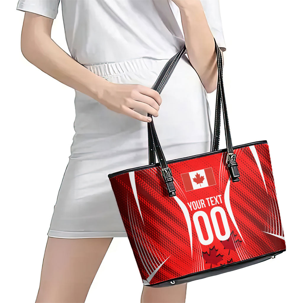 Personalized Canada Soccer Moose Goal Leather Tote Bag Red Maple Leaf Football Mascot