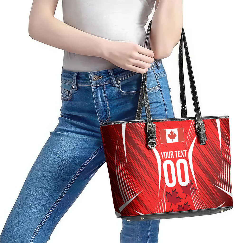 Personalized Canada Soccer Moose Goal Leather Tote Bag Red Maple Leaf Football Mascot