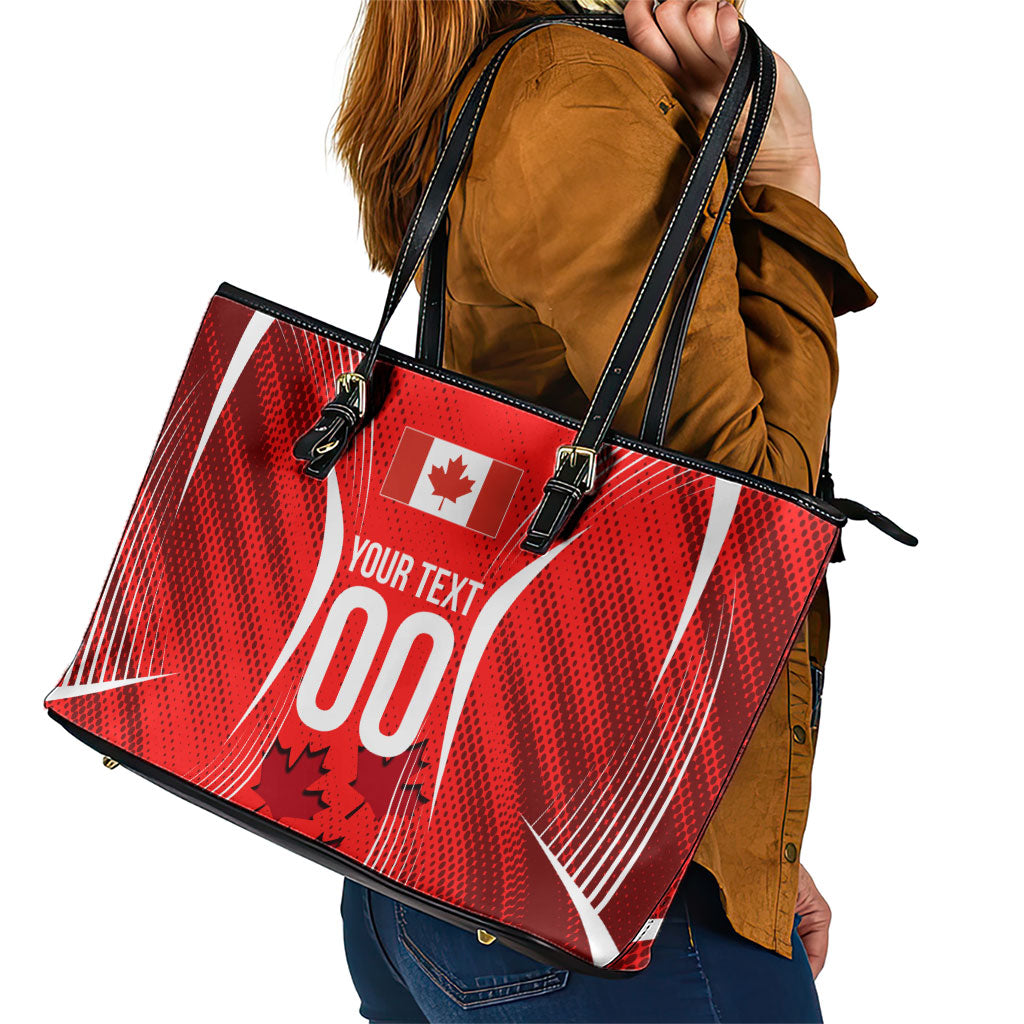 Personalized Canada Soccer Moose Goal Leather Tote Bag Red Maple Leaf Football Mascot
