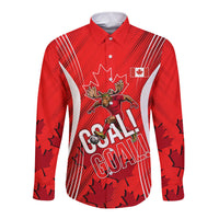 Personalized Canada Soccer Moose Goal Long Sleeve Button Shirt Red Maple Leaf Football Mascot