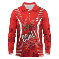 Personalized Canada Soccer Moose Goal Long Sleeve Polo Shirt Red Maple Leaf Football Mascot