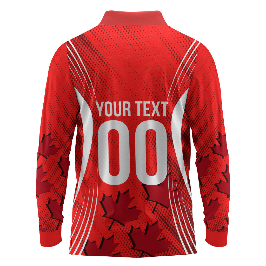 Personalized Canada Soccer Moose Goal Long Sleeve Polo Shirt Red Maple Leaf Football Mascot