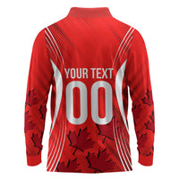 Personalized Canada Soccer Moose Goal Long Sleeve Polo Shirt Red Maple Leaf Football Mascot
