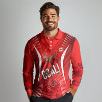 Personalized Canada Soccer Moose Goal Long Sleeve Polo Shirt Red Maple Leaf Football Mascot