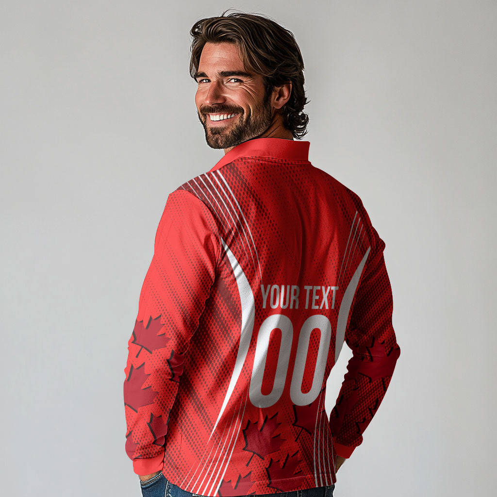 Personalized Canada Soccer Moose Goal Long Sleeve Polo Shirt Red Maple Leaf Football Mascot