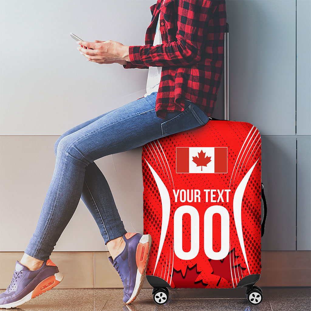 Personalized Canada Soccer Moose Goal Luggage Cover Red Maple Leaf Football Mascot