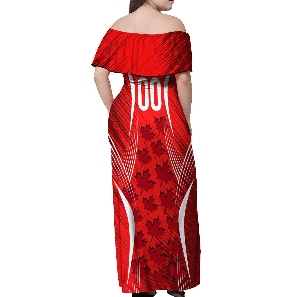 Personalized Canada Soccer Moose Goal Off Shoulder Maxi Dress Red Maple Leaf Football Mascot
