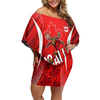 Personalized Canada Soccer Moose Goal Off Shoulder Short Dress Red Maple Leaf Football Mascot