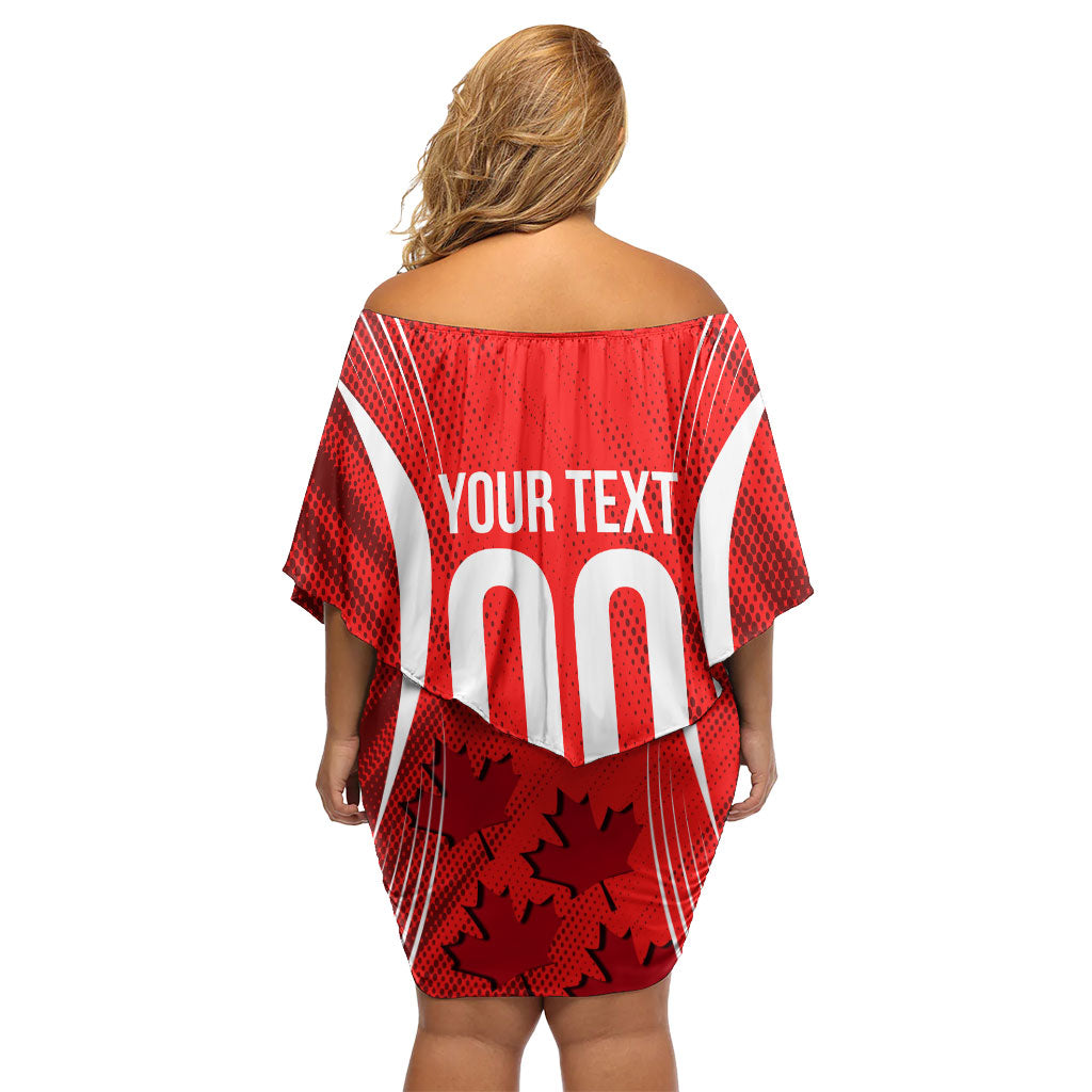 Personalized Canada Soccer Moose Goal Off Shoulder Short Dress Red Maple Leaf Football Mascot