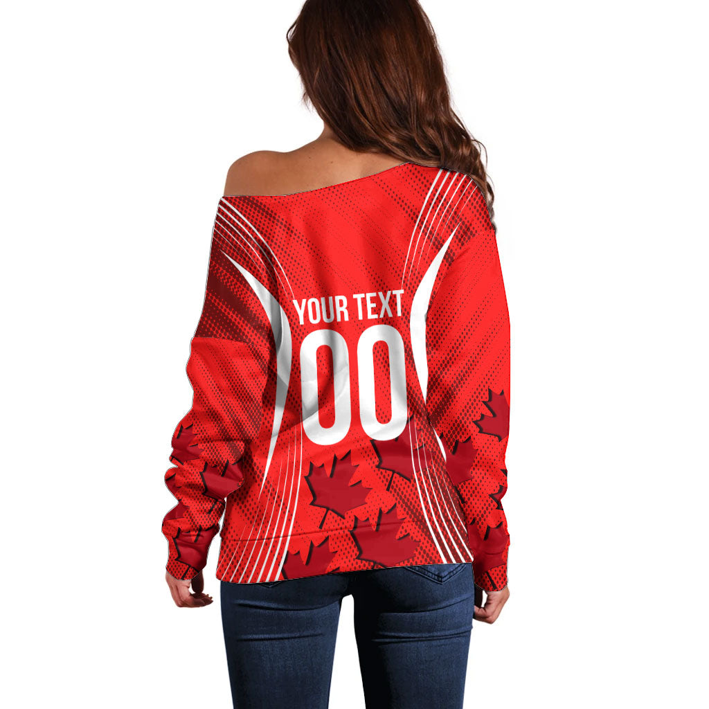 Personalized Canada Soccer Moose Goal Off Shoulder Sweater Red Maple Leaf Football Mascot