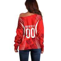 Personalized Canada Soccer Moose Goal Off Shoulder Sweater Red Maple Leaf Football Mascot