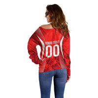 Personalized Canada Soccer Moose Goal Off Shoulder Sweater Red Maple Leaf Football Mascot