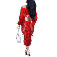 Personalized Canada Soccer Moose Goal Off The Shoulder Long Sleeve Dress Red Maple Leaf Football Mascot