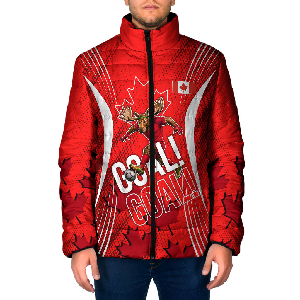 Personalized Canada Soccer Moose Goal Padded Jacket Red Maple Leaf Football Mascot