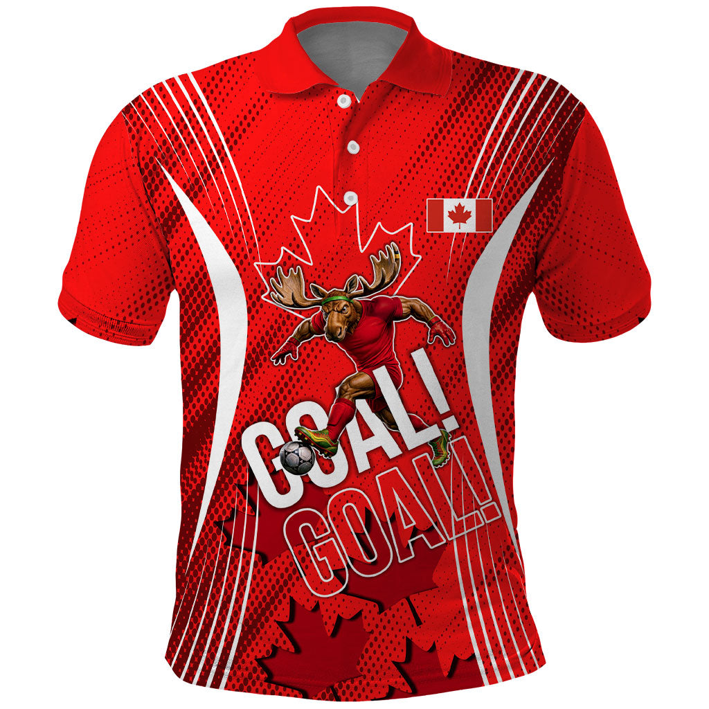 Personalized Canada Soccer Moose Goal Polo Shirt Red Maple Leaf Football Mascot