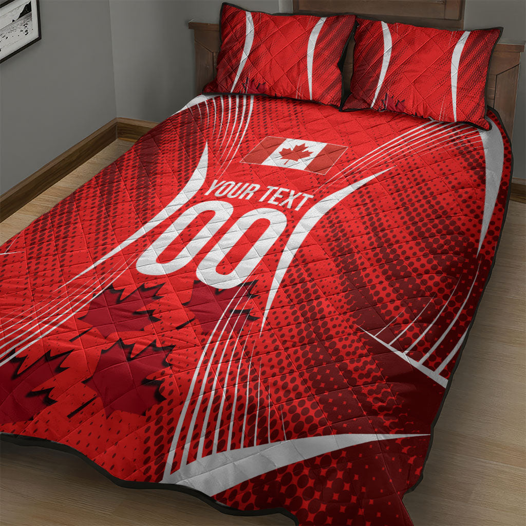 Personalized Canada Soccer Moose Goal Quilt Bed Set Red Maple Leaf Football Mascot