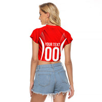 Personalized Canada Soccer Moose Goal Raglan Cropped T Shirt Red Maple Leaf Football Mascot