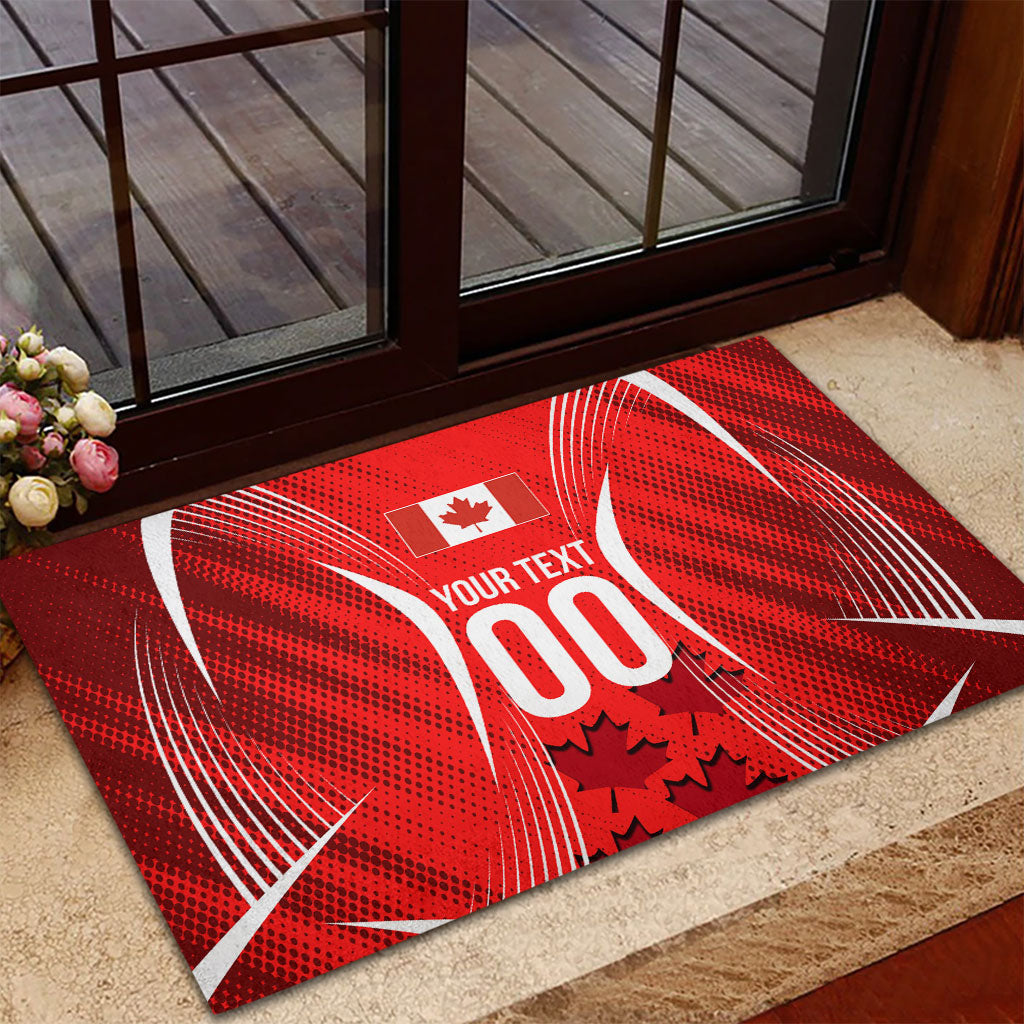 Personalized Canada Soccer Moose Goal Rubber Doormat Red Maple Leaf Football Mascot