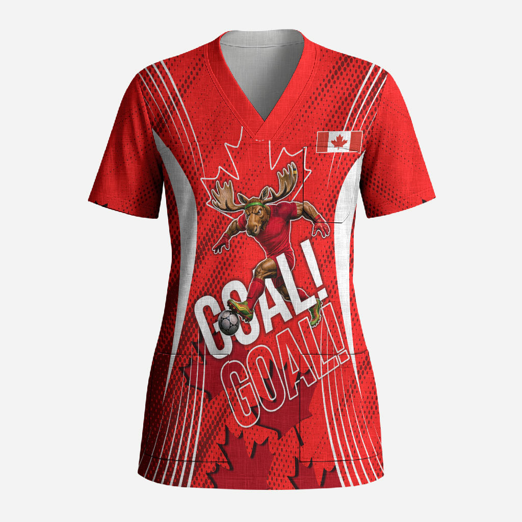Personalized Canada Soccer Moose Goal Scrub Top Red Maple Leaf Football Mascot