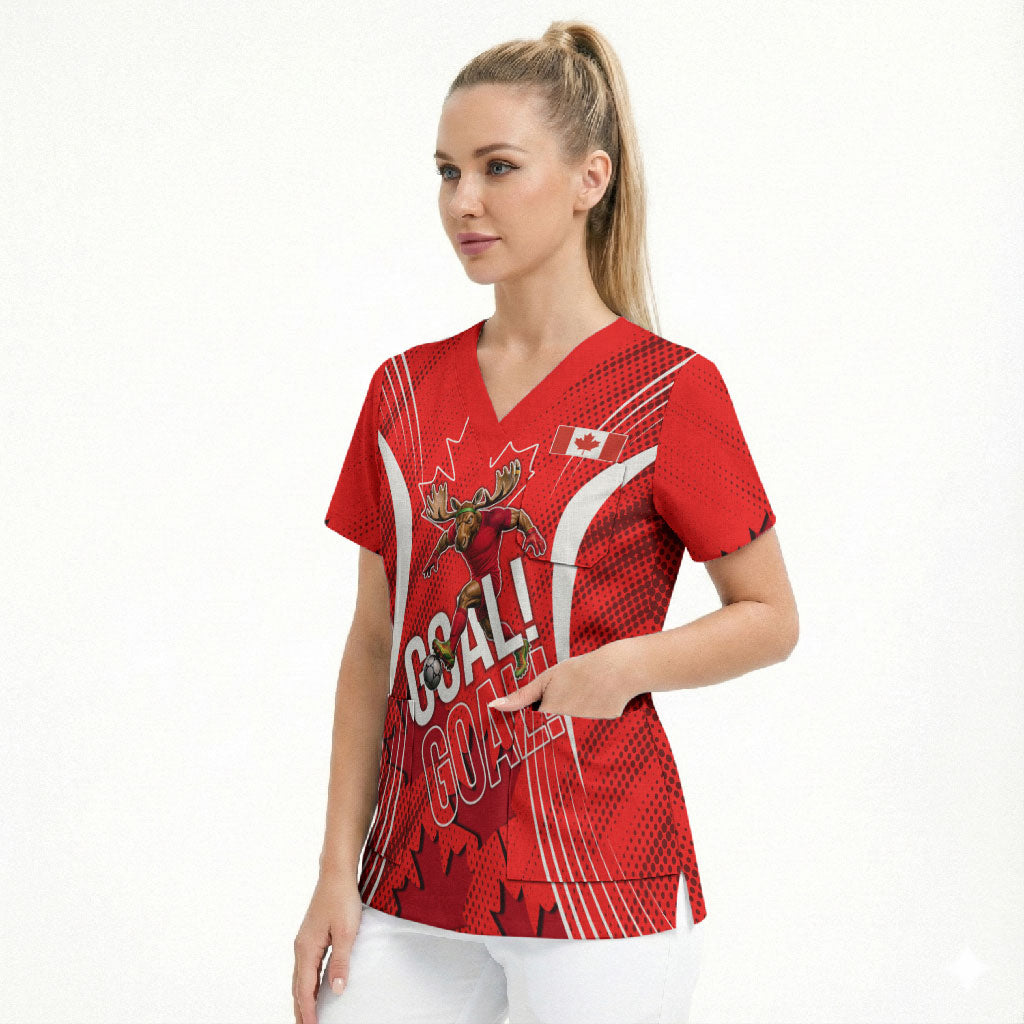 Personalized Canada Soccer Moose Goal Scrub Top Red Maple Leaf Football Mascot