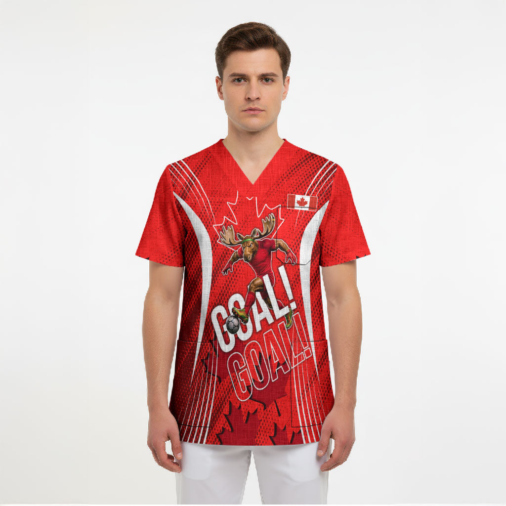 Personalized Canada Soccer Moose Goal Scrub Top Red Maple Leaf Football Mascot